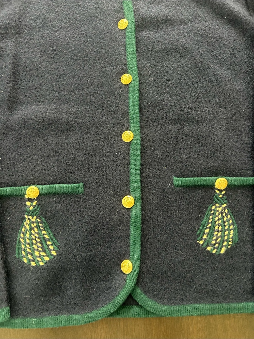 VTG 90s Pendleton Petite 100% Merino Wool Button Down Sweater Size S Navy/Green - Picture 3 of 8